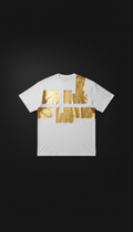 Halo white oversized tee with gold accents