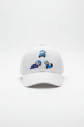 Blue Ninja Cap with ninja character graphics on white baseball cap