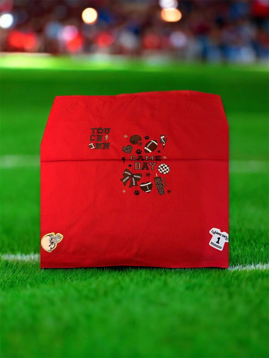 Red Game Day Rally Rag with Touchdown and Game Day football graphic