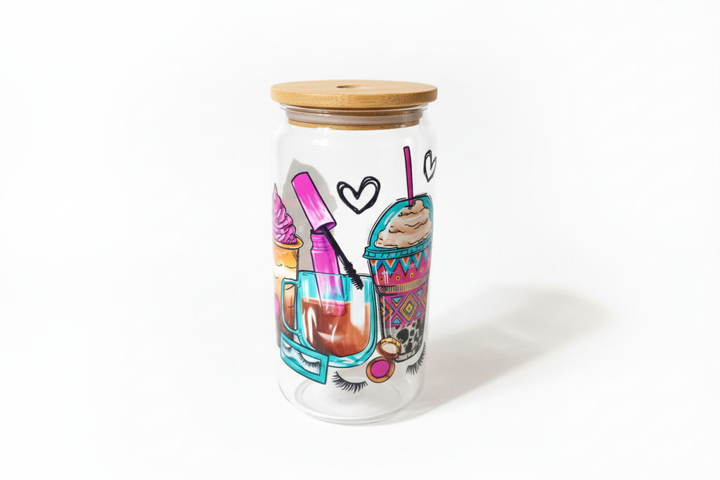 Glam  Glass Tumbler  Cup with Bamboo Lid