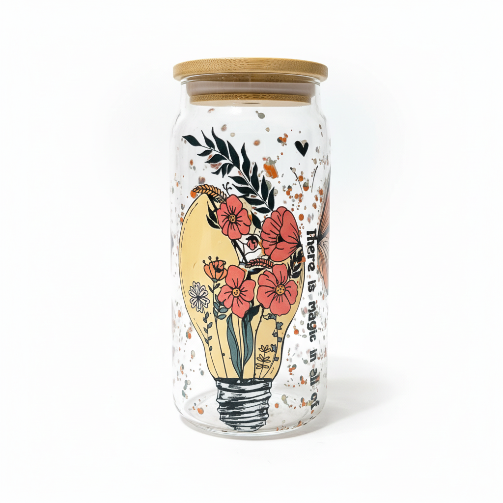 "There Is Magic" Floral Lightbulb Tumbler
