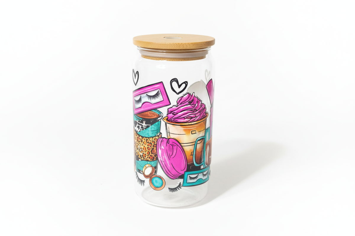 Glam  Glass Tumbler  Cup with Bamboo Lid